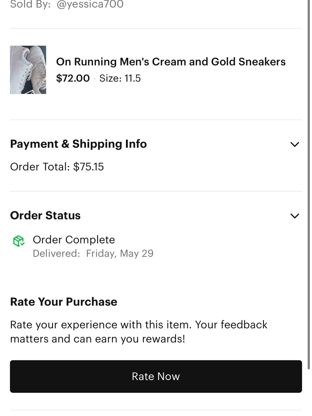 On Running White Men's Sneakers with Gold Logo - Picture 4 of 4